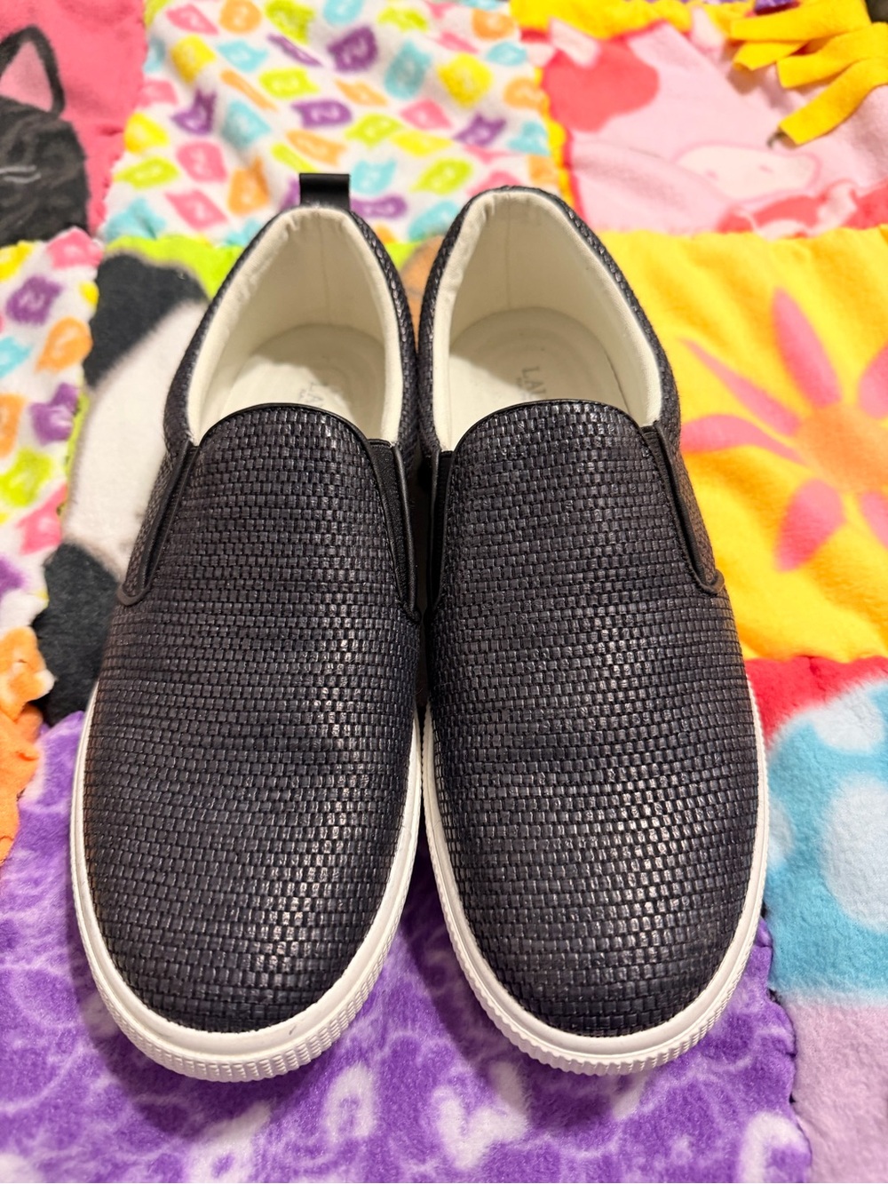 Polo by Ralph Lauren Black Slip-On Woven Sneakers Used in Good Condition